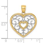 14k and White Rhodium Filigree Heart Charm - Image 3