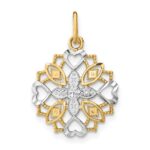 14K and White Rhodium Center Flower and Heart Charm