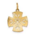 14K and White Rhodium Medium Diamond-cut Hearts Maltese Cross Charm - Image 4