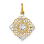 14K and White Rhodium and Diamond-cut Filigree Medallion Charm
