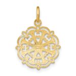 14K and White Rhodium and Diamond-cut Filigree Heart Round Charm - Image 4
