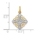14K and White Rhodium Diamond-cut Filigree Medallion Charm - Image 3