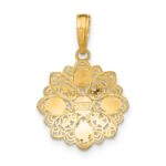 14K and White Rhodium and Diamond-cut  Filigree Flower Charm - Image 4