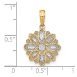 14K and White Rhodium and Diamond-cut  Filigree Flower Charm - Image 3