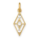 14K with White Rhodium Diamond-cut Diamond-Shaped Charm