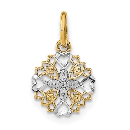 14K and White Rhodium Cut-Out Heart Edge Flower Charm
