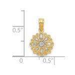 14K and White Rhodium Diamond-cut Mini Filigree Flower Charm - Image 3