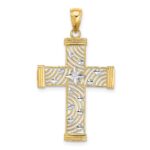 14K and White Rhodium Diamond-cut Stars Cut-Out Cross Charm