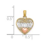 14K Two-tone with White Rhodium Polished MOM in Heart Pendant - Image 3