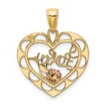 14k Two-one and White Rhodium I LOVE YOU Heart with Flower Charm - Image 4