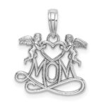 14K White Gold MOM with Heart and Angels Pendant