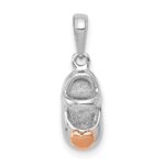 14k Two-tone White and Rose Gold Baby Shoe with Heart Charm
