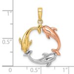 14k Tri-color Triple Dolphin Circle Pendant - Image 4
