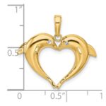 14k and White Rhodium Double Dolphin Heart Pendant - Image 4