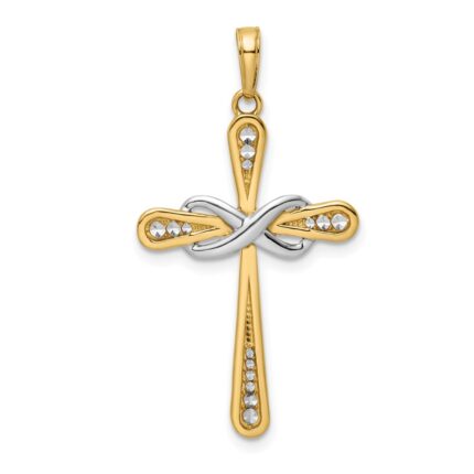 14K with White Rhodium Diamond-cut Cross and Infinity Pendant