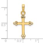 14K and White Rhodium Diamond-cut Budded Cross Pendant - Image 4