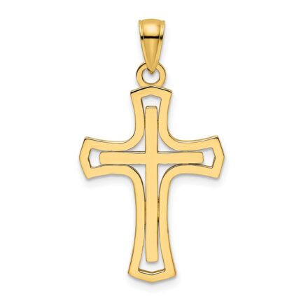 14K Polished Fancy Double Cross Pendant