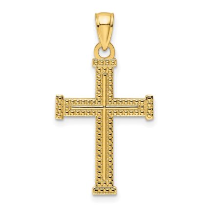 14K Polished Beaded Cross Pendant