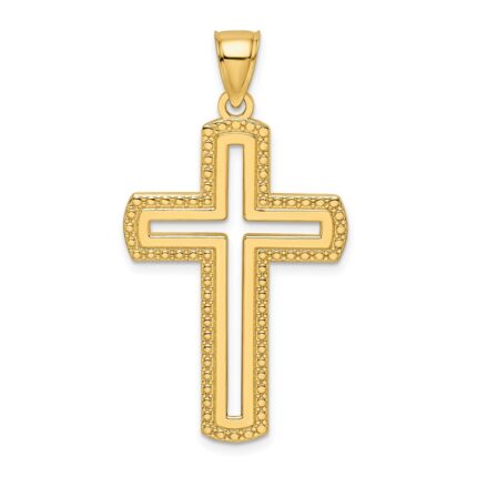 14k Large Polished Beaded Cut-out Cross Pendant