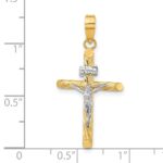 14K and White Rhodium Polished and Textured INRI Crucifix Cross Pendant - Image 3