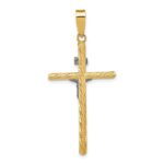 14K and White Rhodium Polished and Textured INRI Crucifix Cross Pendant - Image 4