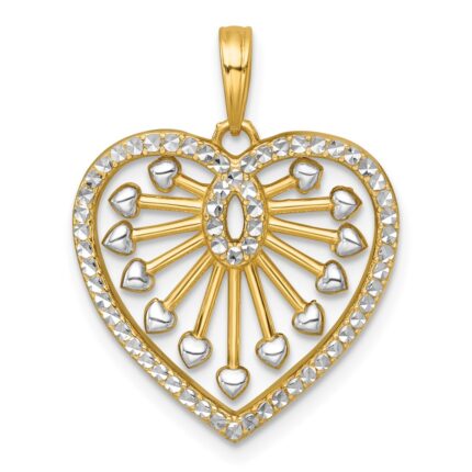 14k with White Rhodium Polished Fancy Cut-out Heart Pendant