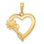 14k with White Rhodium Polished Flower On Heart Pendant - Image 3
