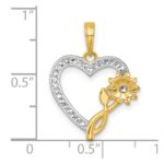 14k with White Rhodium Polished Flower On Heart Pendant - Image 4