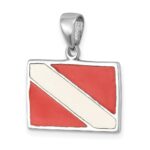 Sterling Silver Rhodium-plated Polished Enameled Dive Flag Pendant - Image 4