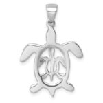 Sterling Silver Rhodium-plated Cut Out  Mother and Baby Turtle Pendant - Image 3