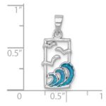 Sterling Silver Rhodium-plated Polished Sea Gull and Enameled Wave Pendant - Image 5