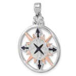 Sterling Silver Rhodium-plated Polished Enameled Compass Rose-tone Pendant - Image 4