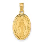 14k Polished and Satin Solid Miraculous Medal Oval Pendant