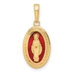 14k Solid Red Enameled Miraculous Medal Oval Pendant