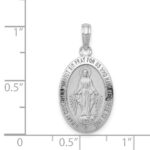 14k White Gold Polished and Satin Solid Miraculous Medal Oval Pendant - Image 4
