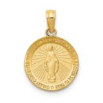 14k Polished and Satin Solid Miraculous Medal Round Pendant