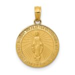 14k Polished and Satin Solid Miraculous Medal Round Pendant