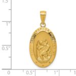 14k Polished and Satin Solid Saint Christopher Medal Oval Pendant - Image 4
