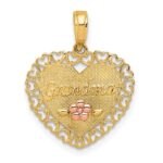 14k Two-Tone GRANDMA Heart with Flower Charm