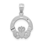 14k White Gold Solid Diamond-cut Claddagh Pendant