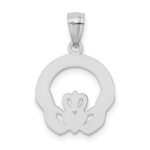 14k White Gold Solid Diamond-cut Claddagh Pendant - Image 3