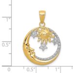 14k and White Rhodium Diamond-cut Moon/Stars/Sun Pendant - Image 4
