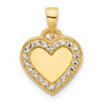 14k and White Rhodium Diamond-cut Border Heart Pendant