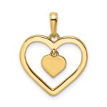 14k and White Rhodium Diamond-cut Heart Dangle in Heart Pendant - Image 3