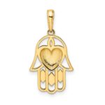 14k and White Rhodium Diamond-cut Heart Hamsa Pendant - Image 3