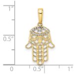 14k and White Rhodium Diamond-cut Evil Eye Filigree Hamsa Pendant - Image 4