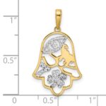 14k and White Rhodium Diamond-cut Good Luck Symbols on Hamsa Pendant - Image 4
