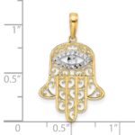14k and White Rhodium Diamond-cut Filigree Evil Eye Hamsa Pendant - Image 4
