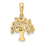 14k and White Rhodium Diamond-cut Tree of Life Pendant - Image 3