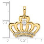 14k and White Rhodium Diamond-cut Crown Pendant - Image 4